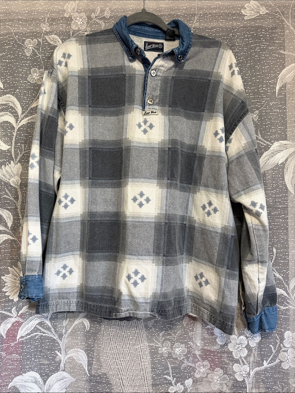Vintage Everblue plaid Denim Flannel button up Medium